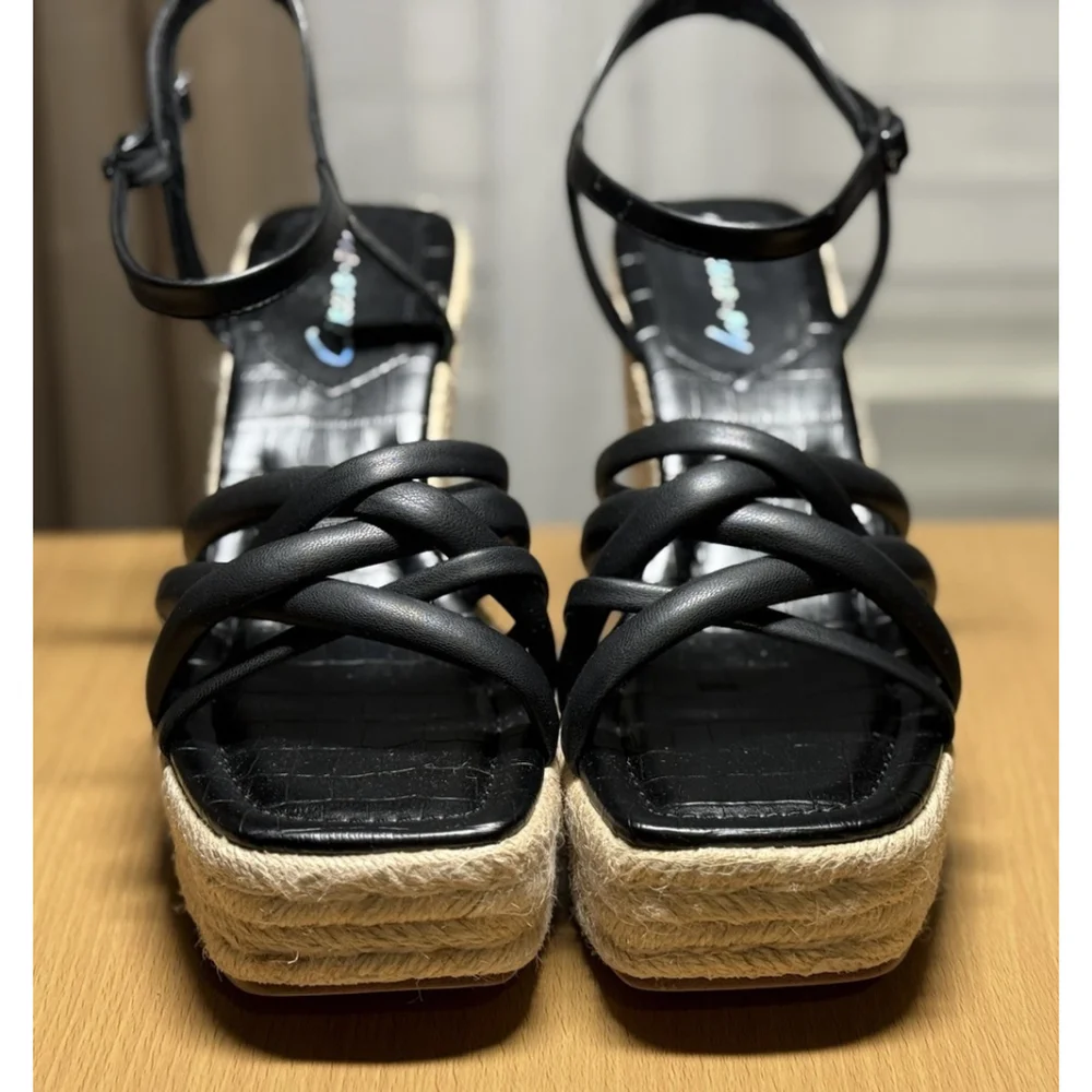 Circus NY By Sam Edelman Women Strappy Espadrille Wedge Sandal 9.5 Black Crocs - Picture 7 of 12